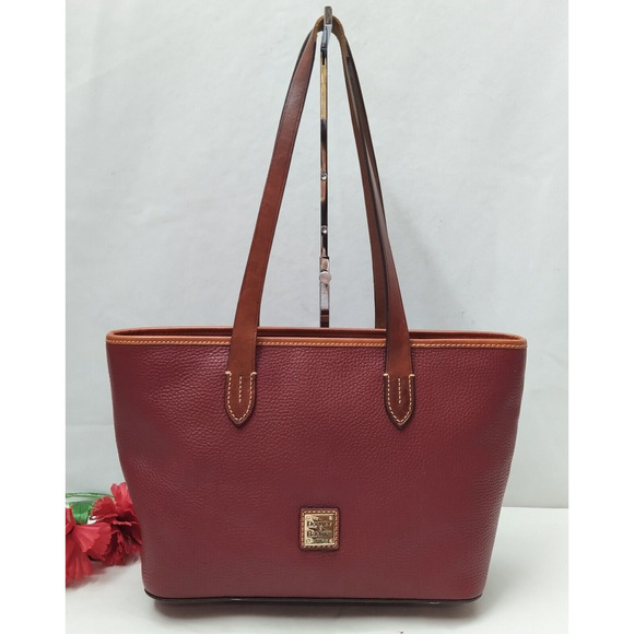 Dooney & Bourke Red Pebbled Leather Double Handles Zipper Tote Bag - Picture 1 of 16
